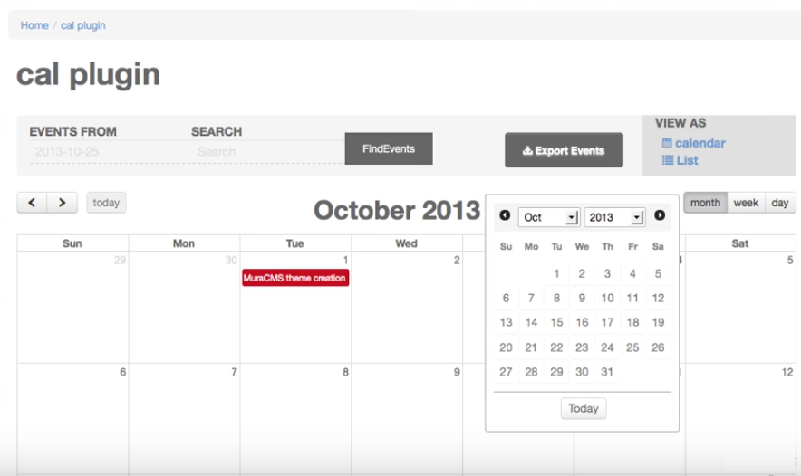 Muracms Events Manager Plugin Full Calendar