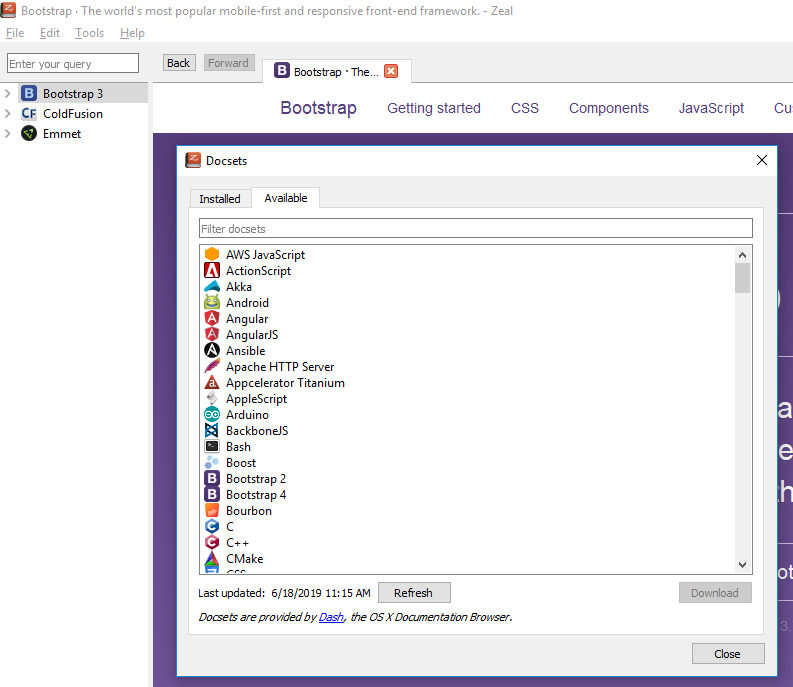 Zeal Available Docsets Zeal Available Doc Sets
