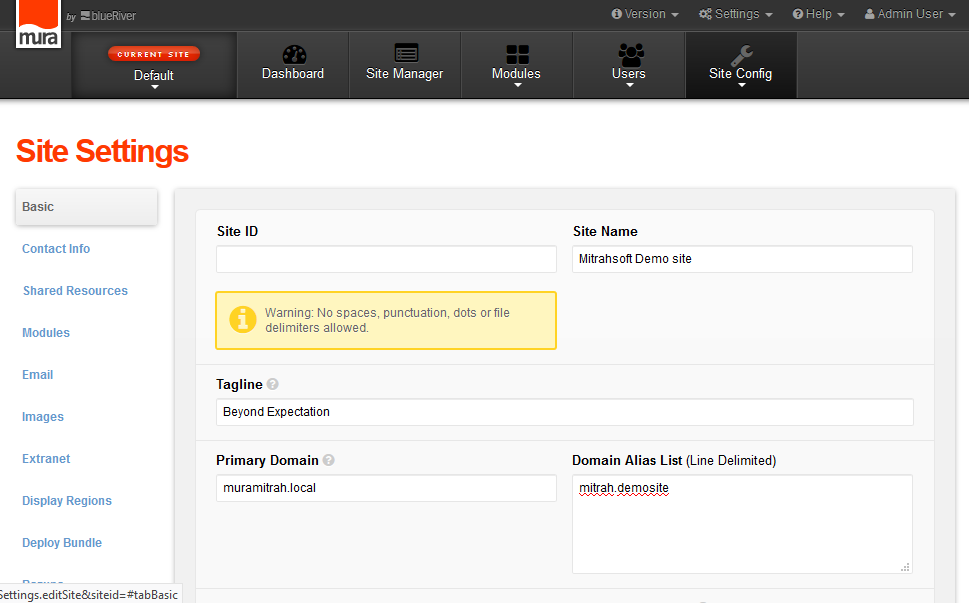 Mura CMS - Basic site settings Muracms Basic Site Settings