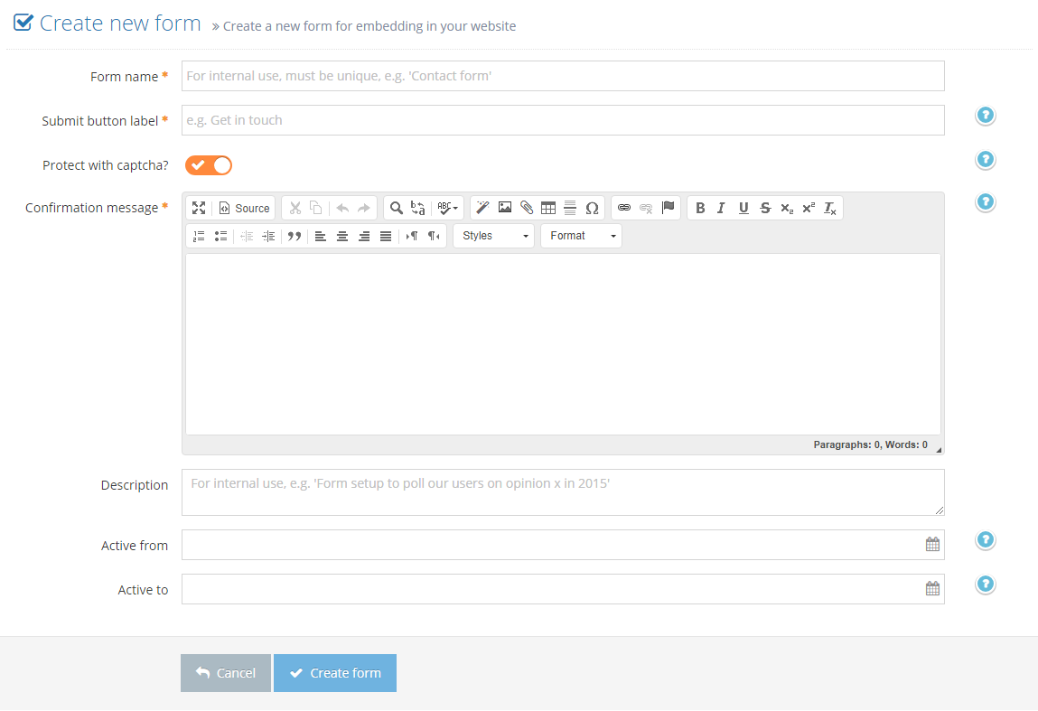 Create New Form Page