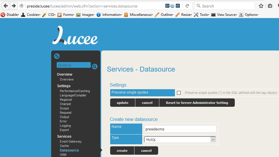 create lucee dsn for presideCMS Create Lucee Dsn for Preside CMS